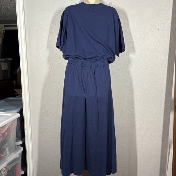 Eddie Bauer Y2K Heavy Knit Jersey Dress 2005 Midi Pocket Tee Navy Blue - L - Picture 5 of 10
